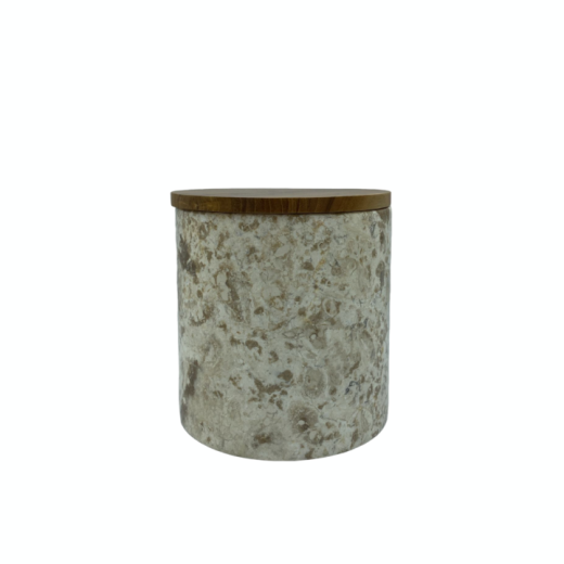 Pote De Marmore C/ Tampa De Madeira Bege SR11465
