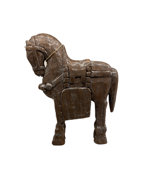 Escultura De Cavalo Em Madeira SR11632