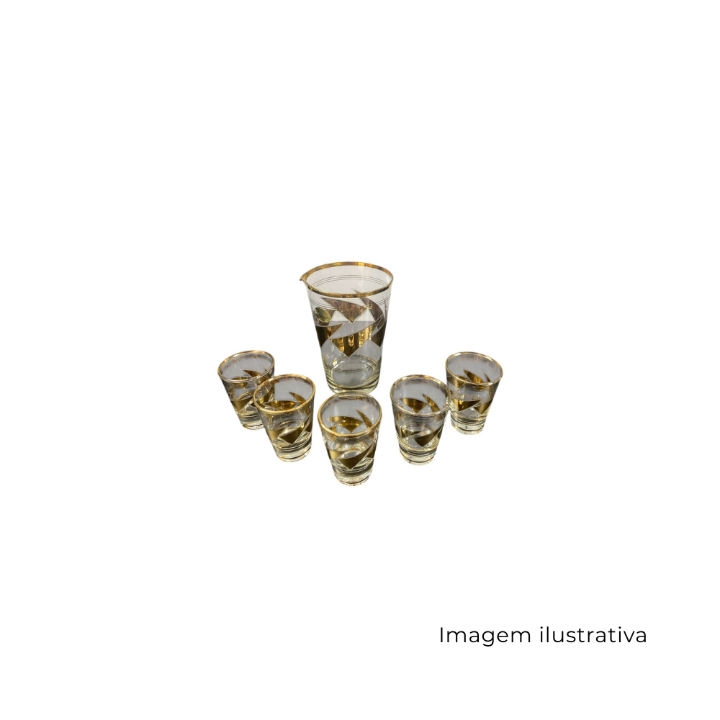 Conjunto Coqueteira Com 5 Copos Transparente Dourado SR12762