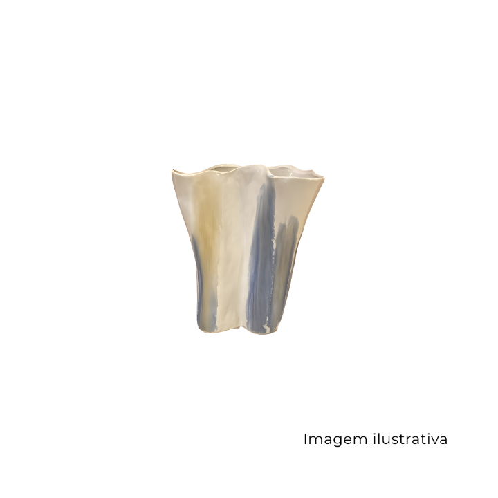 Vaso Decorativo Cerâmica Branco Azul 28X23X14 SR13251