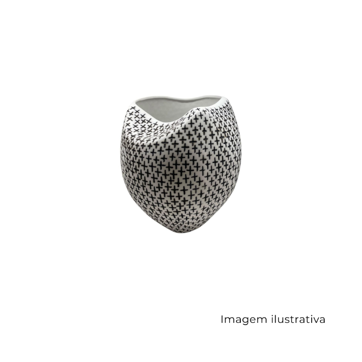 Vaso Em Ceramica Branco Com Detalhes Preto 70830 SR13454