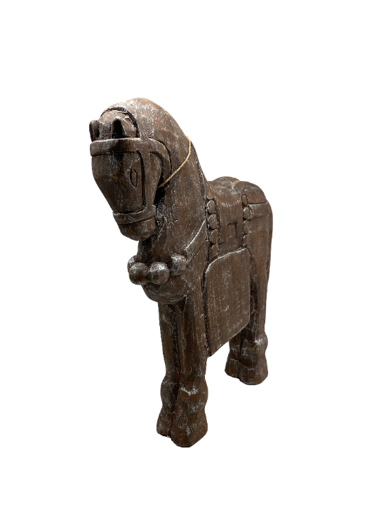 Escultura De Cavalo Em Madeira SR11632