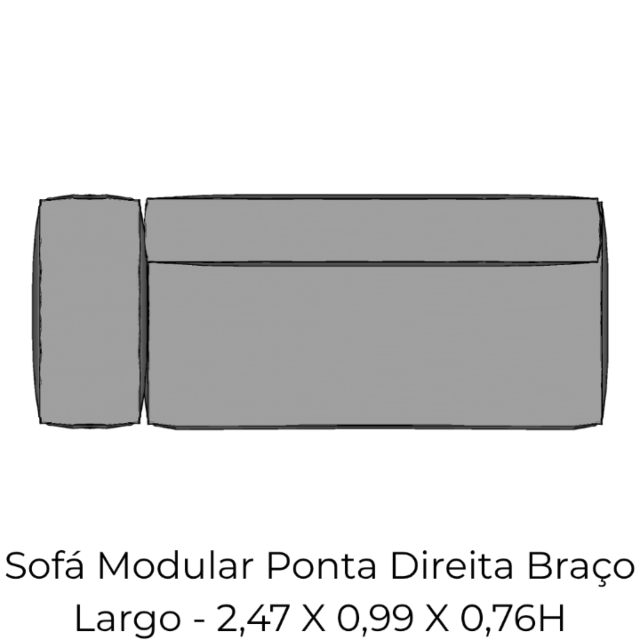 Modulo Sofá Modular Ponta Direita Braço Largo - PDBL10 2,47 X 0,99 X 0,76H