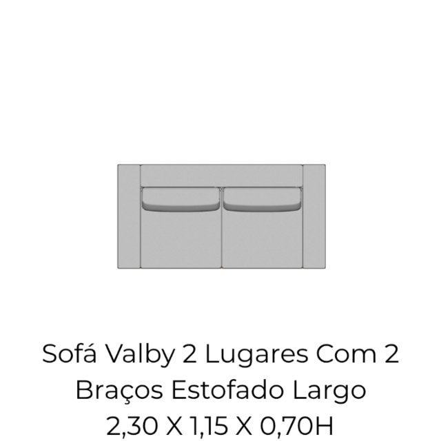 Módulo Sofá Valby 2 Lugares Com 2 Braço Estofado Largo - 2,30 X 1,15 X 0,70H