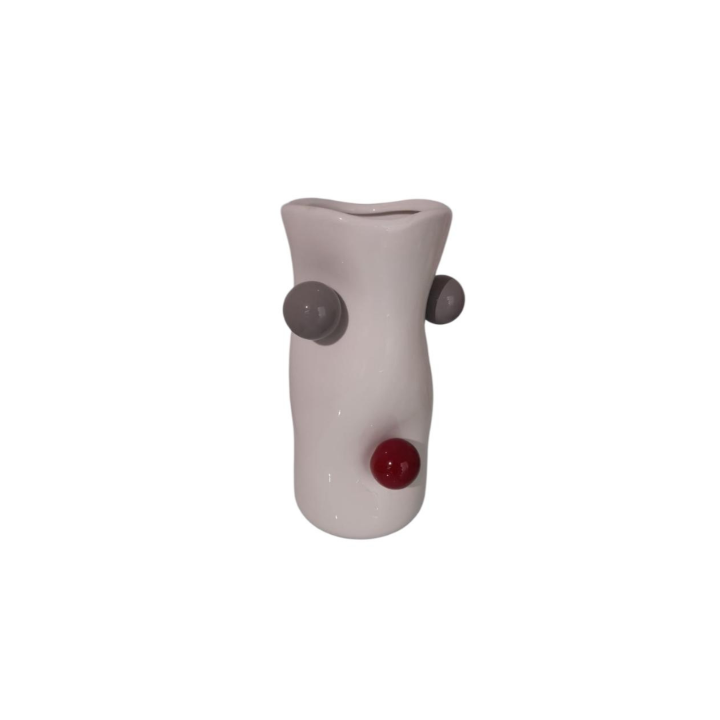 VASO DOTS BRANCO CINZA COL VER 26CM G 371201 SRC5006