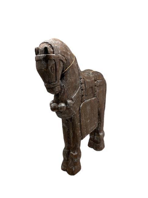 Escultura De Cavalo Em Madeira SR11632